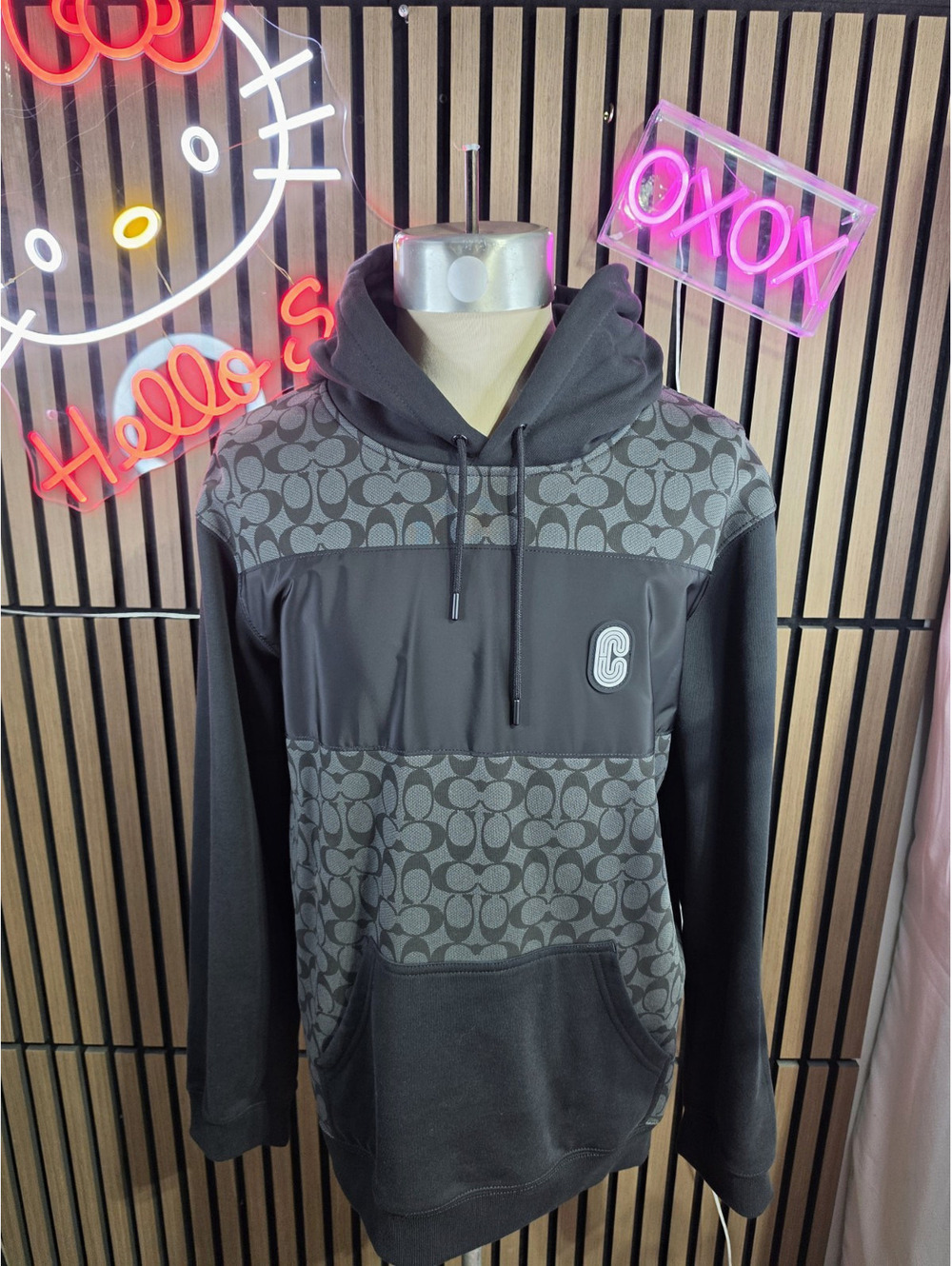 Coach Black/Gray Signature Graphic Print Pullover Hoodie w/ Pockets Men's 2XL